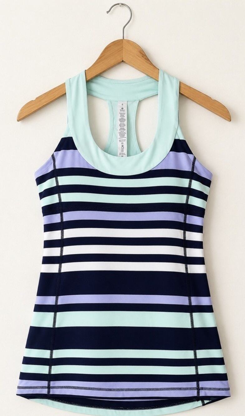 Lululemon Work It Out Tank Size 6 Mint Moment Black Stripe Yoga Racerback